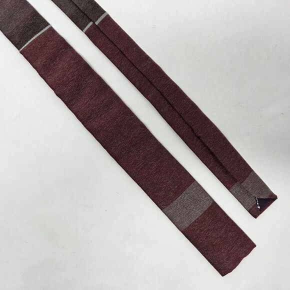 SERGIO VALENTE VINTAGE SILK TIE RED BROWN HEATHER SQUARE KNIT SKINNY 1.75" X 53" - Picture 1 of 3